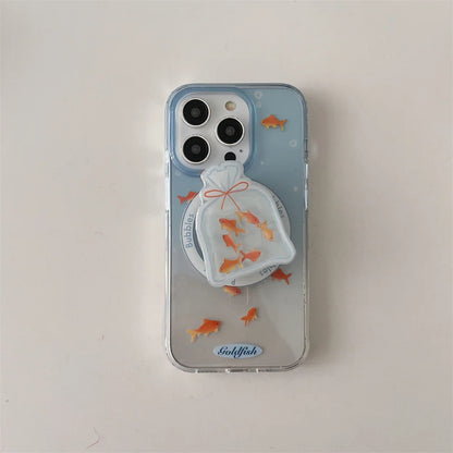 Blue Cute Gradient Color Fish Wireless Charge Case For iPhone