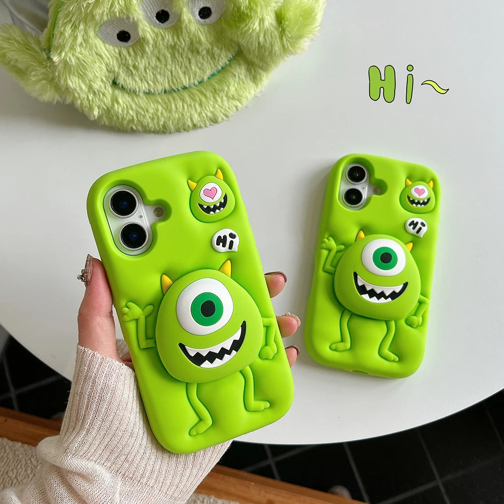Funny Cartoon Monsters Cover With Stand Holder Soft Silicone Case For iPhone