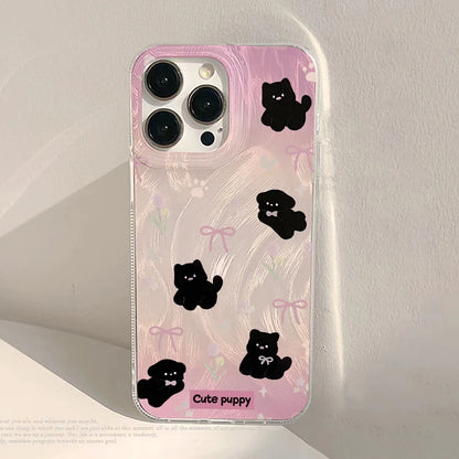 Laser Silver Black Cat iPhone Case With Feather-Texture Protection