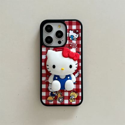 Fashion Cute Kitty Cat Plaid Pattern Magnetic Phone Case For iPhone