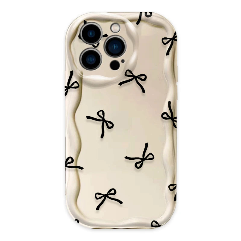 Black Bowknot Heart Phone Case For iPhone Shockproof Silicone Back Cover