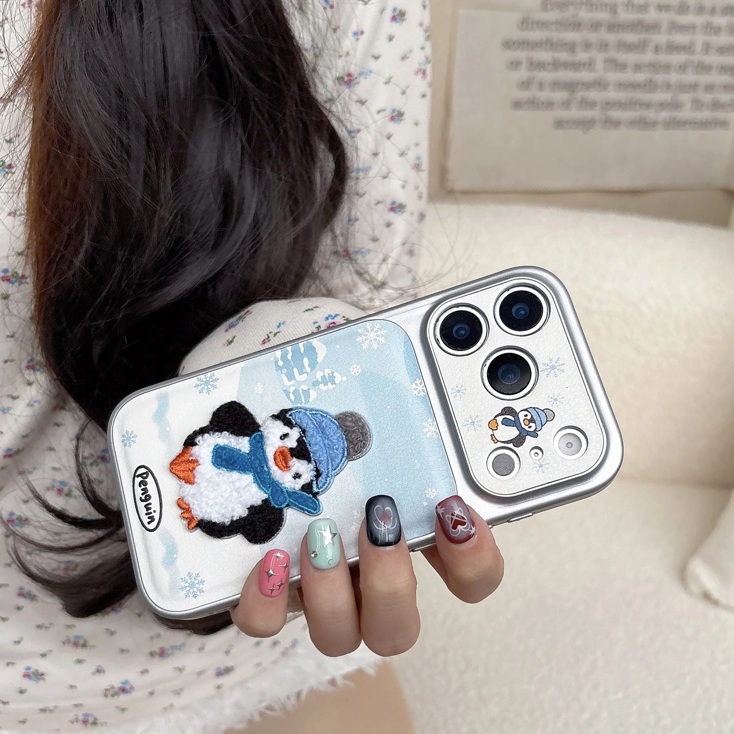 Embroidered Plush Penguin Phone Case For iPhone
