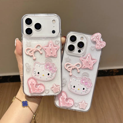 Sanrio Hello Kitty 3D Cute Cartoon bling bling Glitter Transparent Phone Case For iPhone