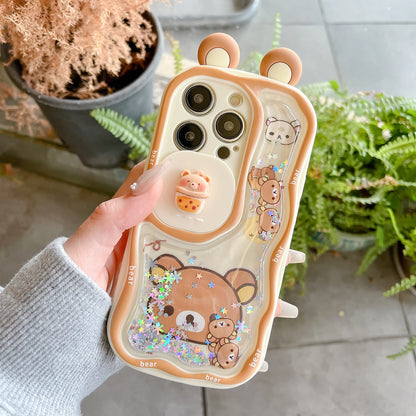 For iPhone Quicksand Ears Rilakkuma Sliding Window Protect Camera Case