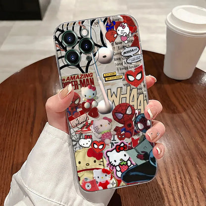 Spider Man Hellos Kittys Transparent Phone Case For iPhone
