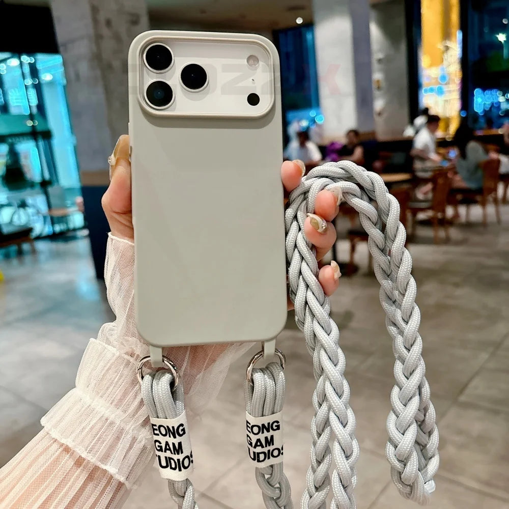 For iPhone Lanyard Case Crossbody Knit Lanyard Candy Soft Phone Cover iPhone