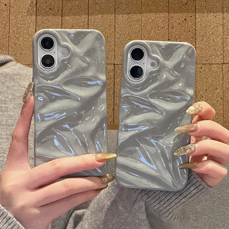 Simple Fashion Glossy Grey 3D Folds Texture Phone Case