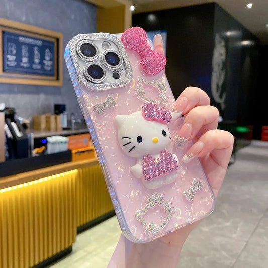 3D Cute Cartoon Glitter iPhone Case with Sparkle Design