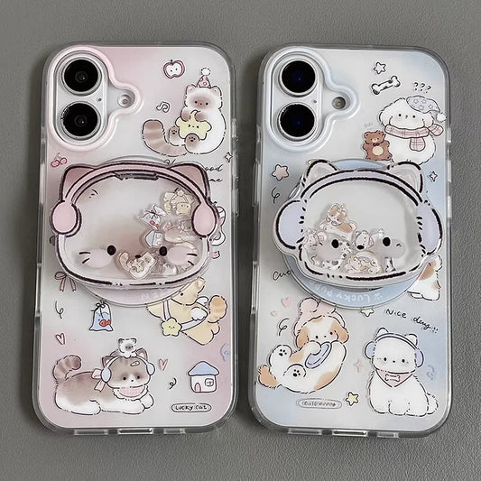 Happy Cute Kitten Puppy Bracket Compatible Phone Case
