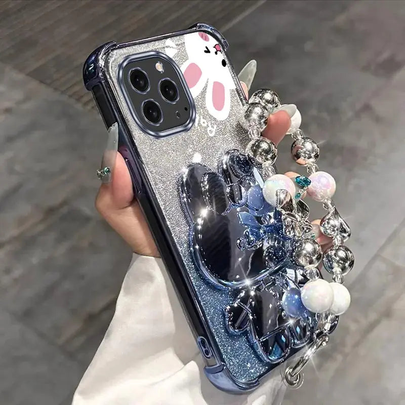 Airbag Glitter Mirror Rabbit Phone Holder Case On For iPhone
