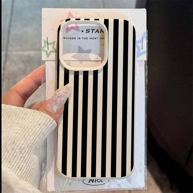 Colorful Striped Minimalist INS Couple Phone Case For iPhone