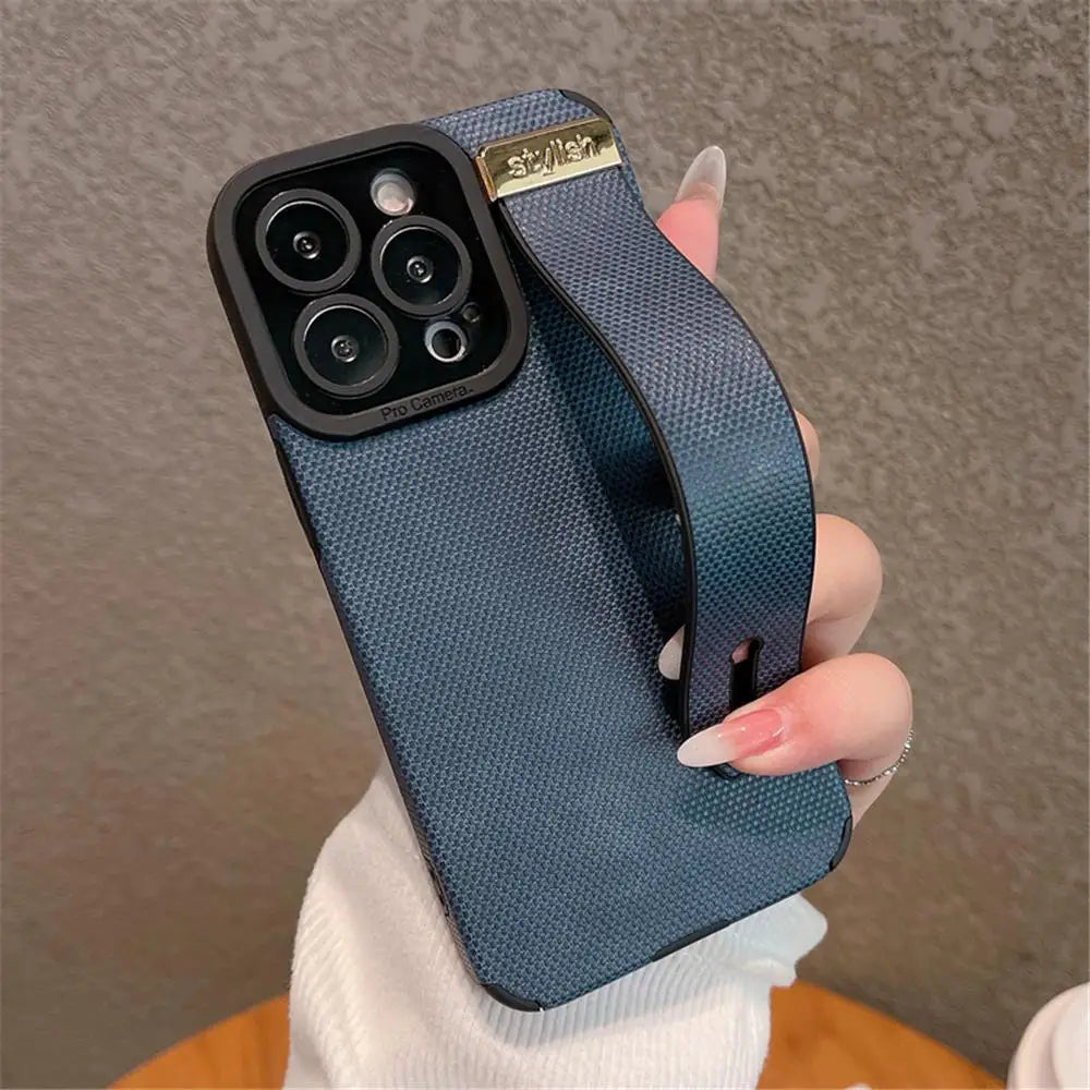 Luxury Leather Wrist Strap Holder Stand Phone Bracket Case For iPhone