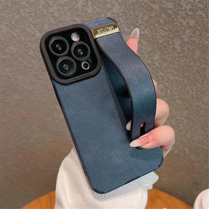 Luxury Leather Wrist Strap Holder Stand Phone Bracket Case For iPhone