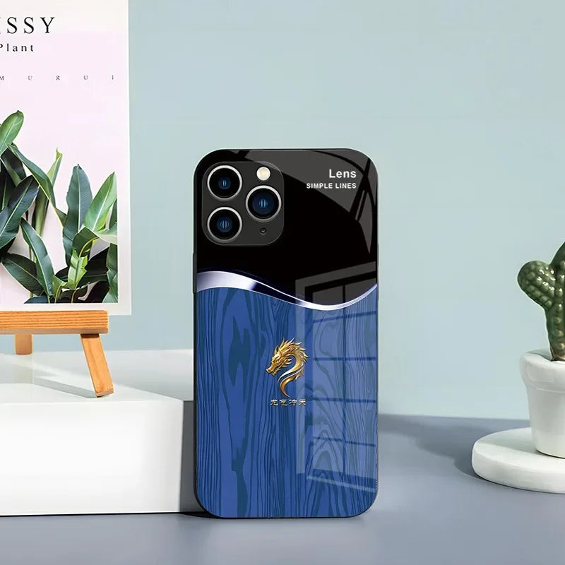 Luxury Grain Golden Dragon Led Light Phone Case Call Flash Glitter Cover For iPhone