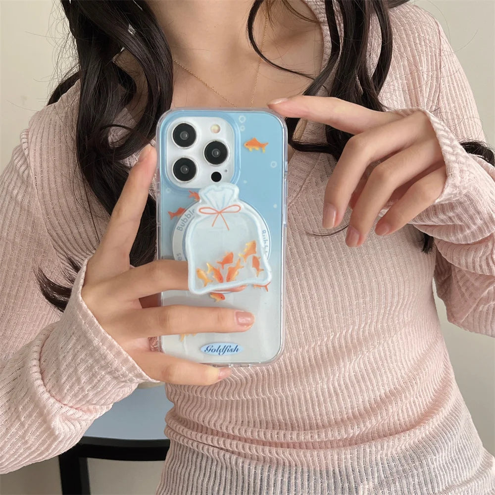 Blue Cute Gradient Color Fish Wireless Charge Case For iPhone