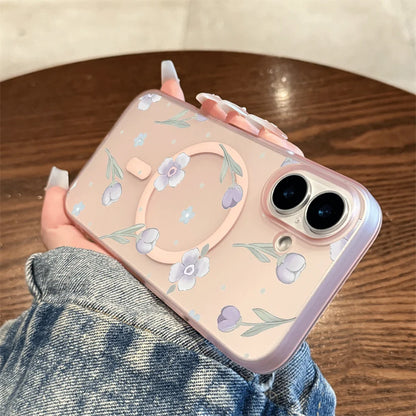 Tulip Floral Tiny Dot Print Wireless Charging Phone Case For iPhone