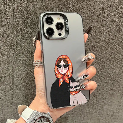 Cartoon Cute Cat Headscarf Women Phone Case For iPhone