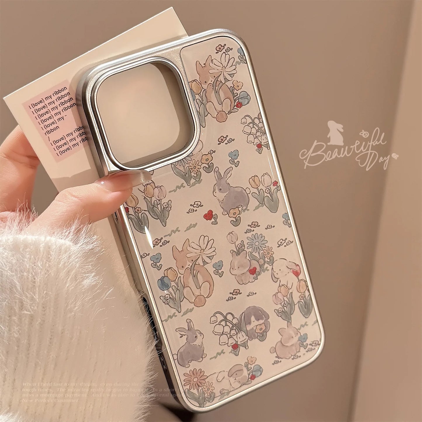 Korean INS Electroplated Frame Rabbit Pattern Vintage Phone Case For iPhone