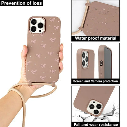 Pink Bow Case With Adjustable Strap For iPhone