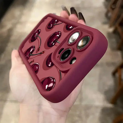 Luxury Wine Red Cherry Print Case For iPhone