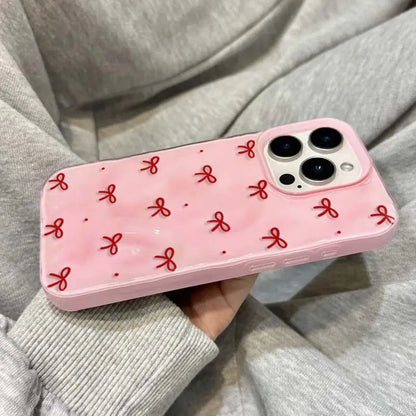 Red Bow Dots Folds Texture Phone Case