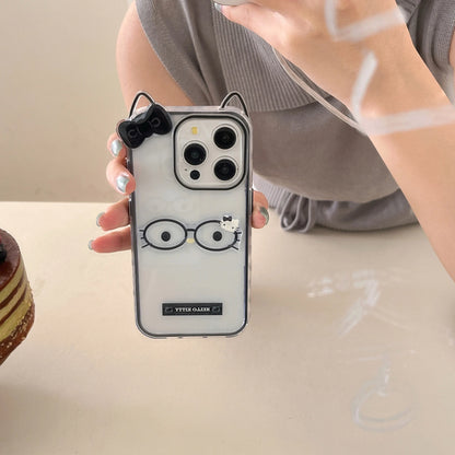 Cute 3D Bow Cartoon Glasses Hello Kitty Acrylic Sheet Cat Phone Case