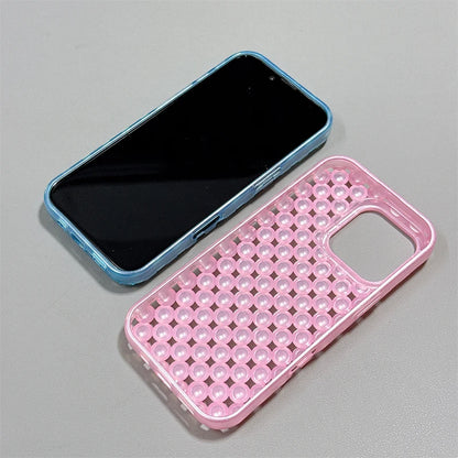 Fashion Macaron Color Hollow Out Pearl Beads Phone Case