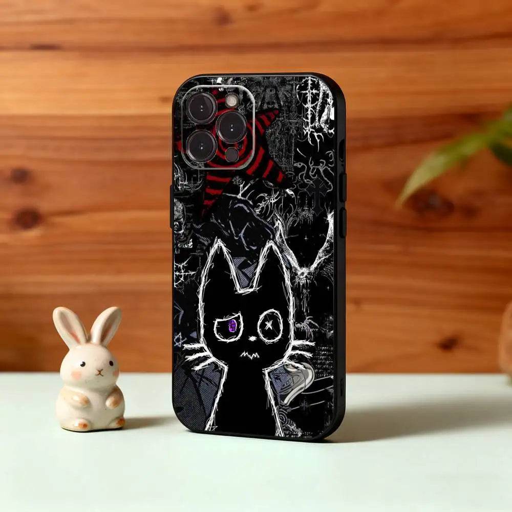 Cute Art Cat iPhone Case – Soft Black Silicone Cover
