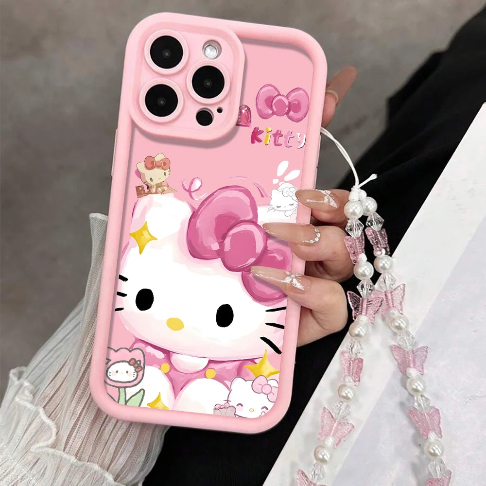 Cut Hello Kitty Phone Strap Gift Case For iPhone