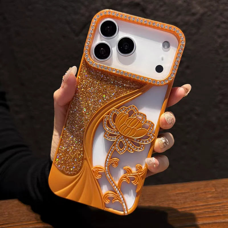 Glitter Flower Cover Funda For iPhone Shiny Soft Shockrof Case