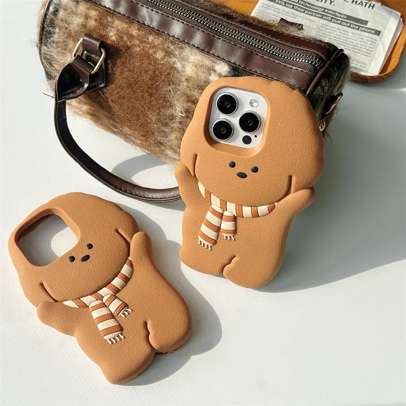 Kawaii 3D Cartoon Scarf Puppy Phone Case For iPhone