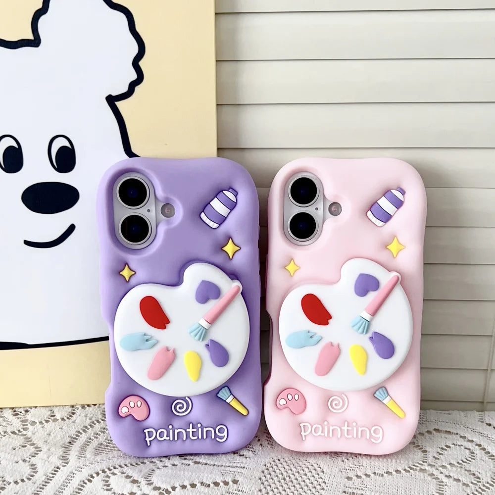 Korean 3D Color Painting Telescopic Colorful Bracket Case For iPhone