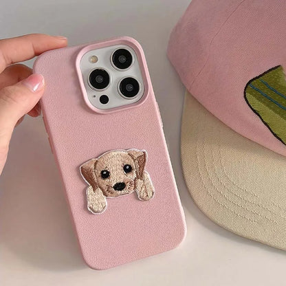 Cute Cartoon Embroidery Puppy Phone Case For iPhone