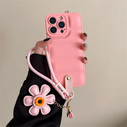 Fashion Down Jacket Lanyard Phone Case For iPhone Plus Wrist Strap Soft Cover