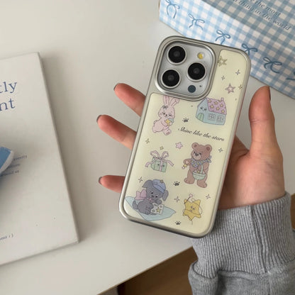 Cute Cartoon Graffiti Rabbit Little Bear House Gift Star Pattern Sliver Edge Protective Case