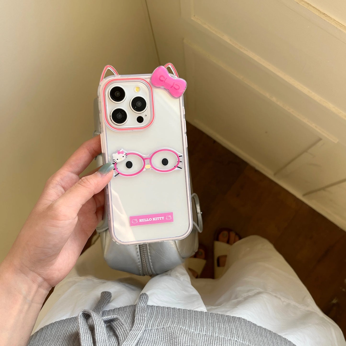 Cute 3D Bow Cartoon Glasses Hello Kitty Acrylic Sheet Cat Phone Case