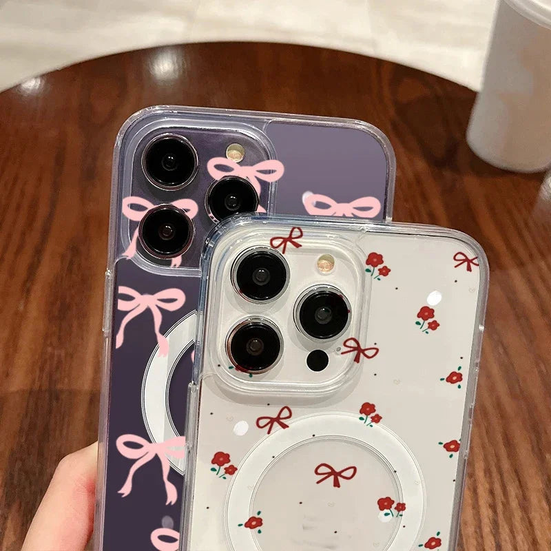 Y2K Pink Bow Flower Phone Case For iPhone