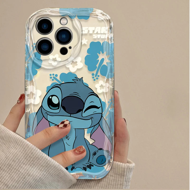 Stitch Angel Fun Cute Clear Wavy Silicone Phone Case For IPhone