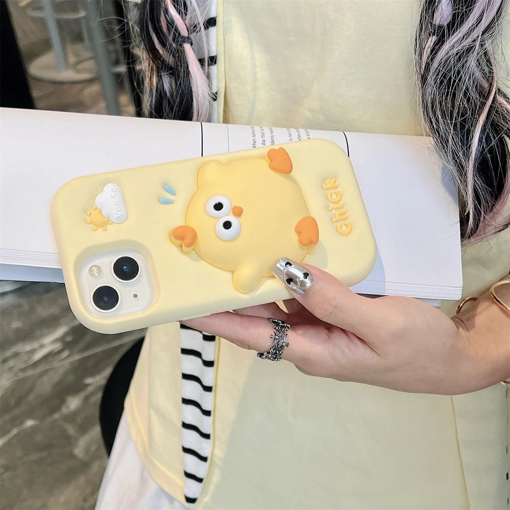 Funny Cute Yellow Chick Cartoon Silicone Phone Case