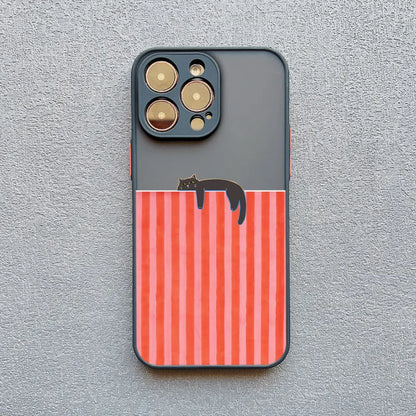 Artistic Black Cat Striped Pattern Phone Case For iPhone