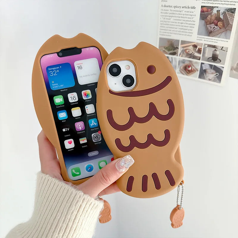 Cute Cartoon Animal 3D Taiyaki Fish Silicone Phone Case For iPhone