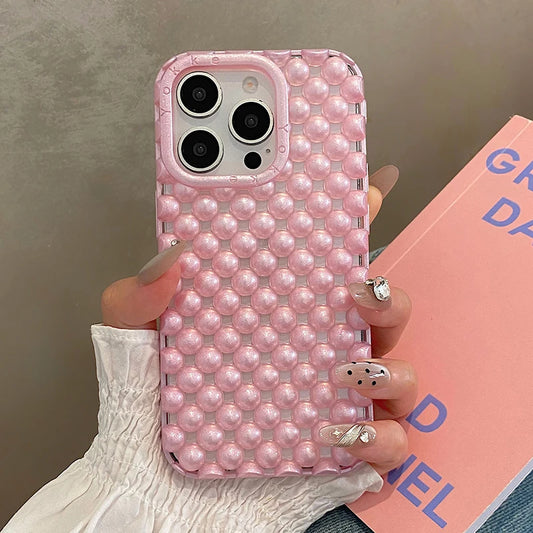 Fashion Macaron Color Hollow Out Pearl Beads Phone Case