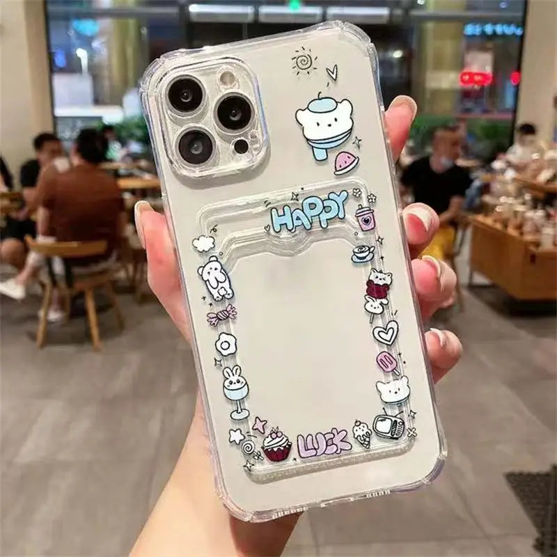 INS Korean Cute Pink Rabbit Card Slot Bag Holder Phone Case For iPhone