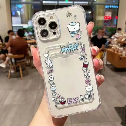 INS Korean Cute Pink Rabbit Card Slot Bag Holder Phone Case For iPhone