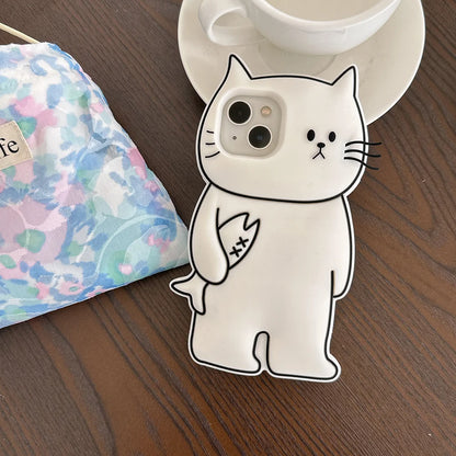 Japan Ins 3D Cartoon Bearded Cat Soft Silicone Case Shock Proof Cover For iPhone