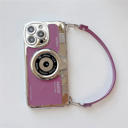 Luxury Retro Stereo Camera Hand With Lanyard Phone Case For iPhone