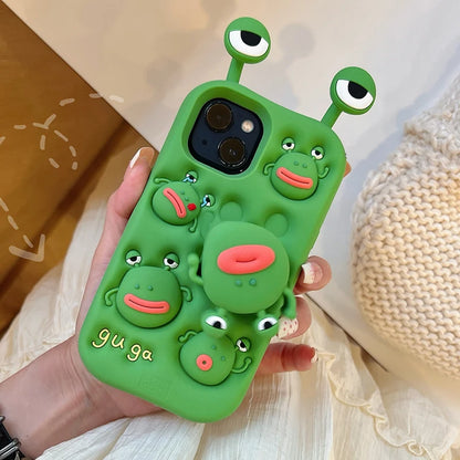 Cute Silicone Telescopic Bracket Thick Lips Green Frog Phone Case