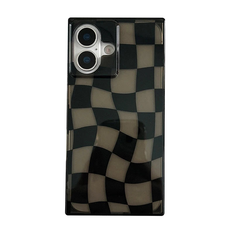 Rectangular Edge Black Twisted Chessboard Phone Case