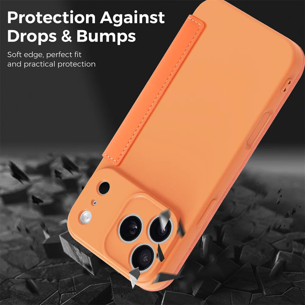 Luxury Leather Original Liquid Silicone Flip Wallet Card Case For iPhone