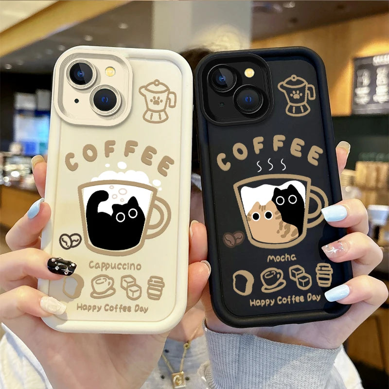 Cute Popular Coffee Cat Cartoon Phone Case For iPhone